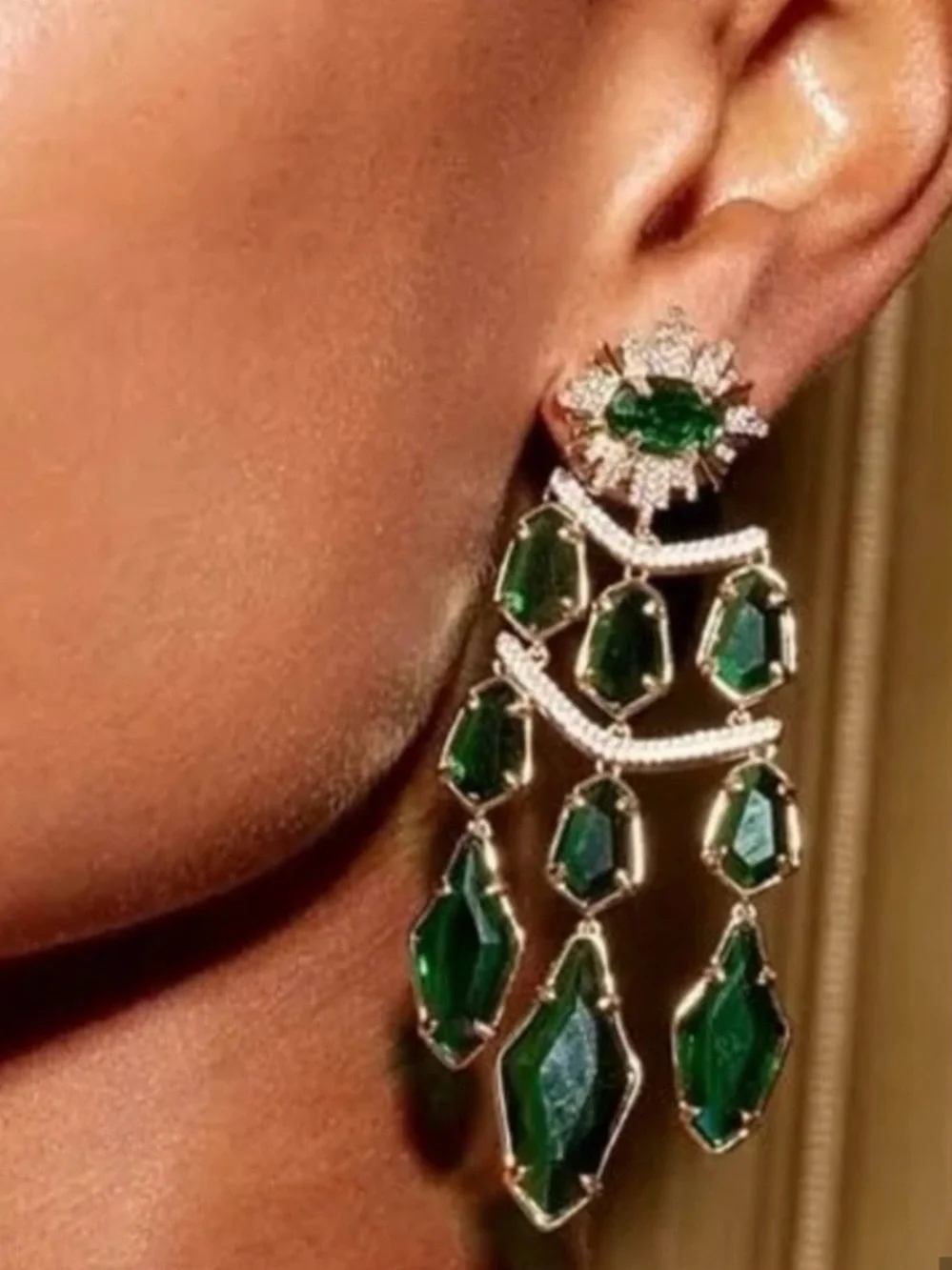 Kendra Scott Gold-Tone Emerald Green Multi-Drop Chandelier Earrings - Picture 8 of 8
